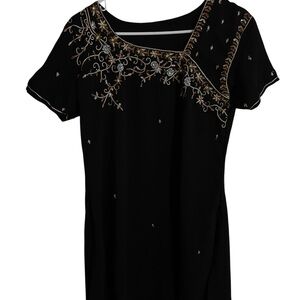 Vintage Indian chiffon top with resham thread embroidery on the neckline